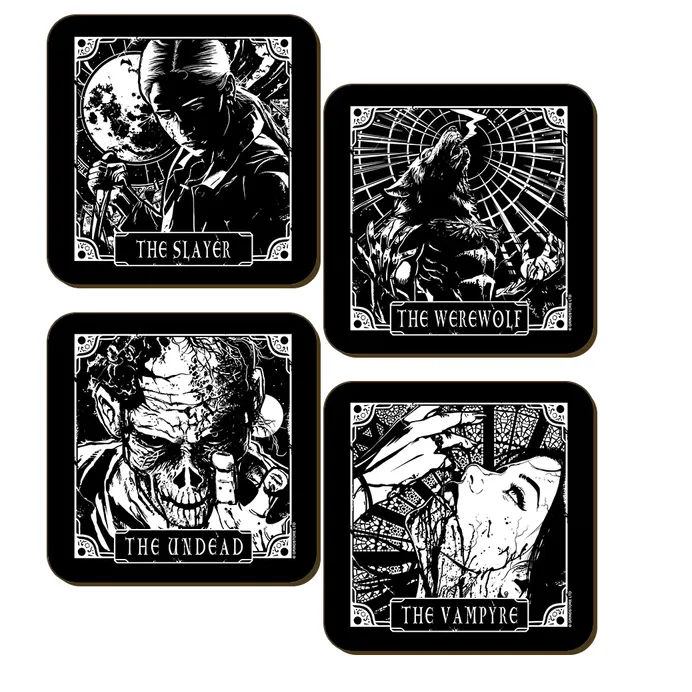 Deadly Tarot The Slayer, The Werewolf, The Undead & The Vampyre 4 Piece Coaster Set