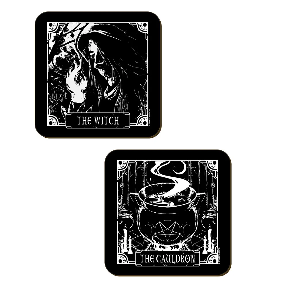 Deadly Tarot The Witch, The Cauldron, The Familiar & The Faerie 4 Piece Coaster Set