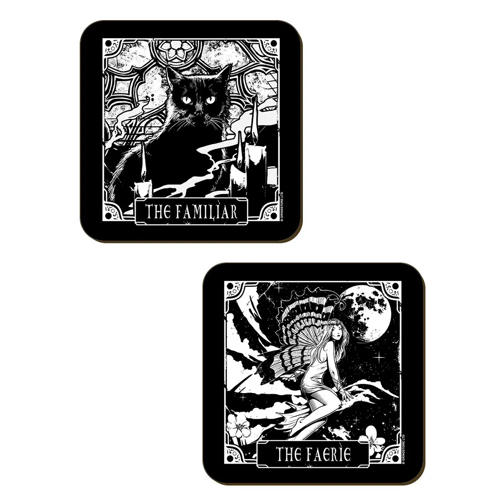 Deadly Tarot The Witch, The Cauldron, The Familiar & The Faerie 4 Piece Coaster Set