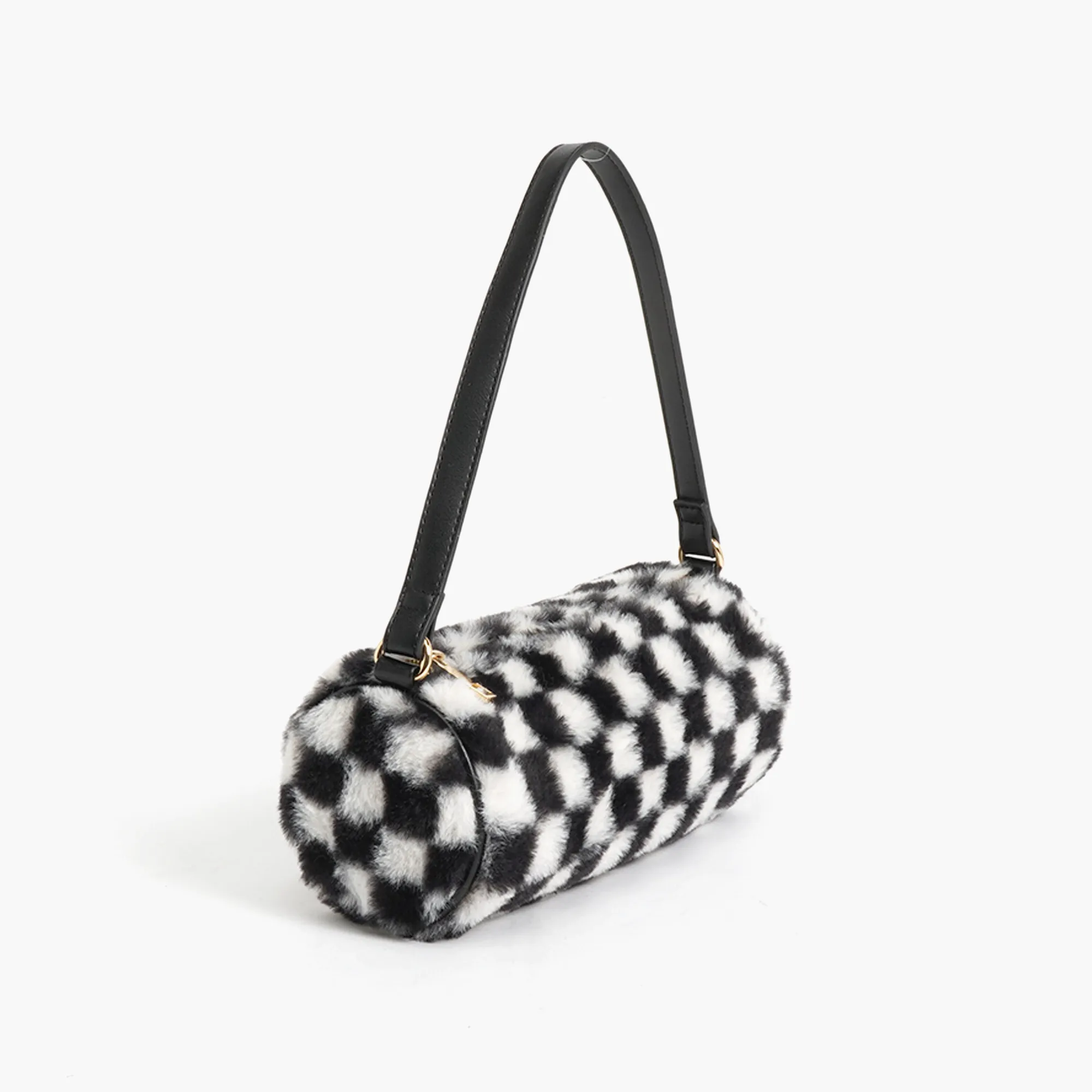 Jordan Checkered Faux Fur Shoulder Bag