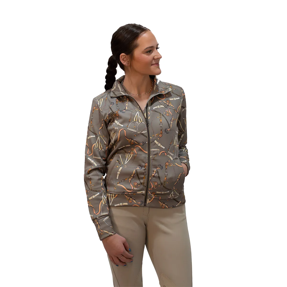 Kastel Long Sleeve Full Zip Taupe Belt Print Scuba Jacket