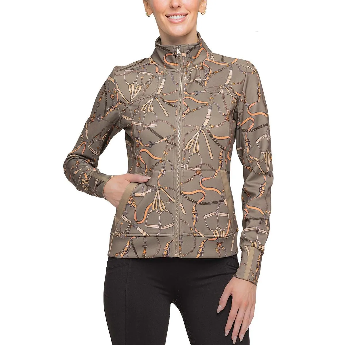 Kastel Long Sleeve Full Zip Taupe Belt Print Scuba Jacket