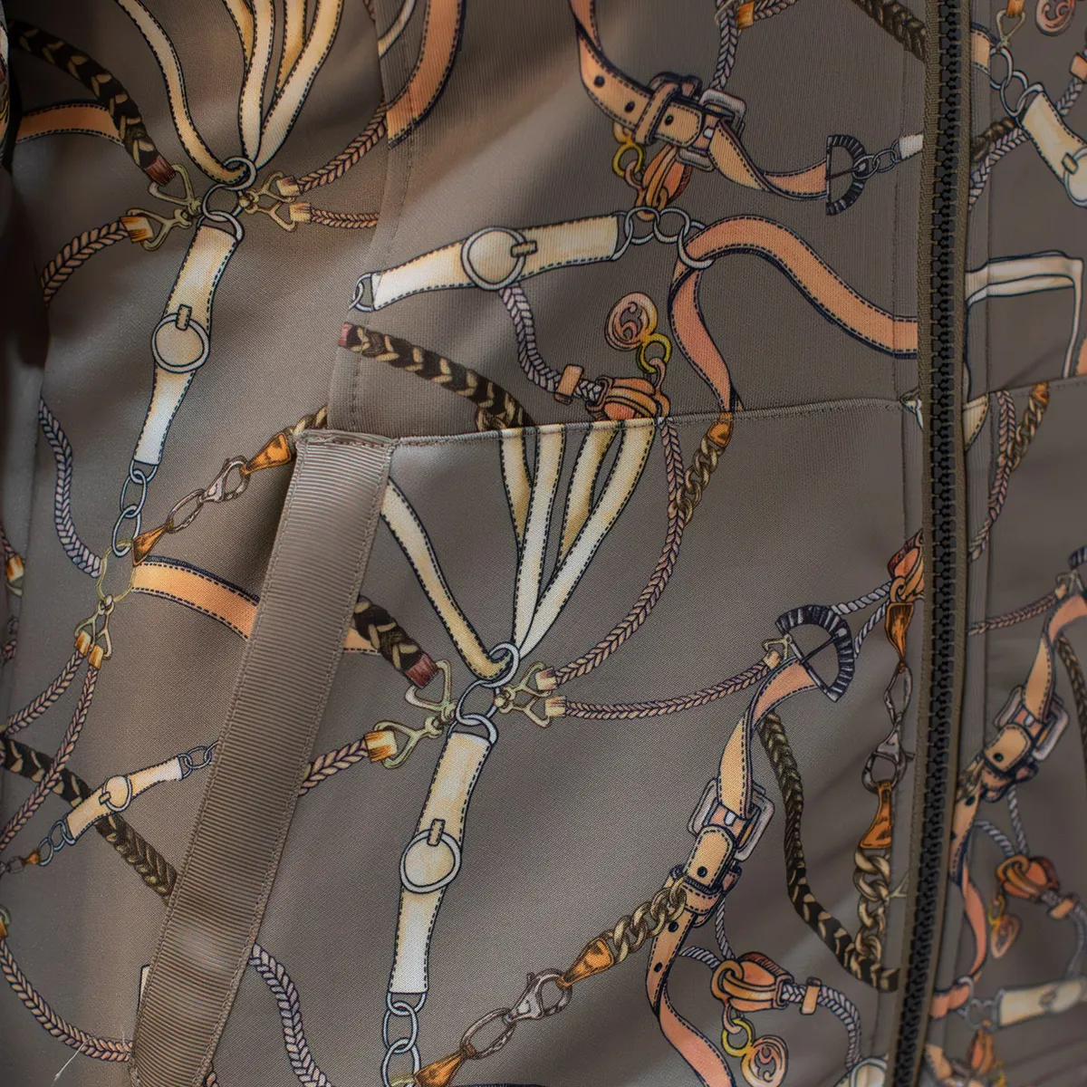 Kastel Long Sleeve Full Zip Taupe Belt Print Scuba Jacket