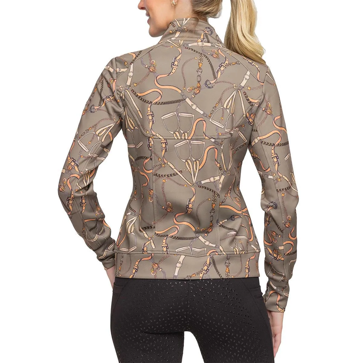 Kastel Long Sleeve Full Zip Taupe Belt Print Scuba Jacket