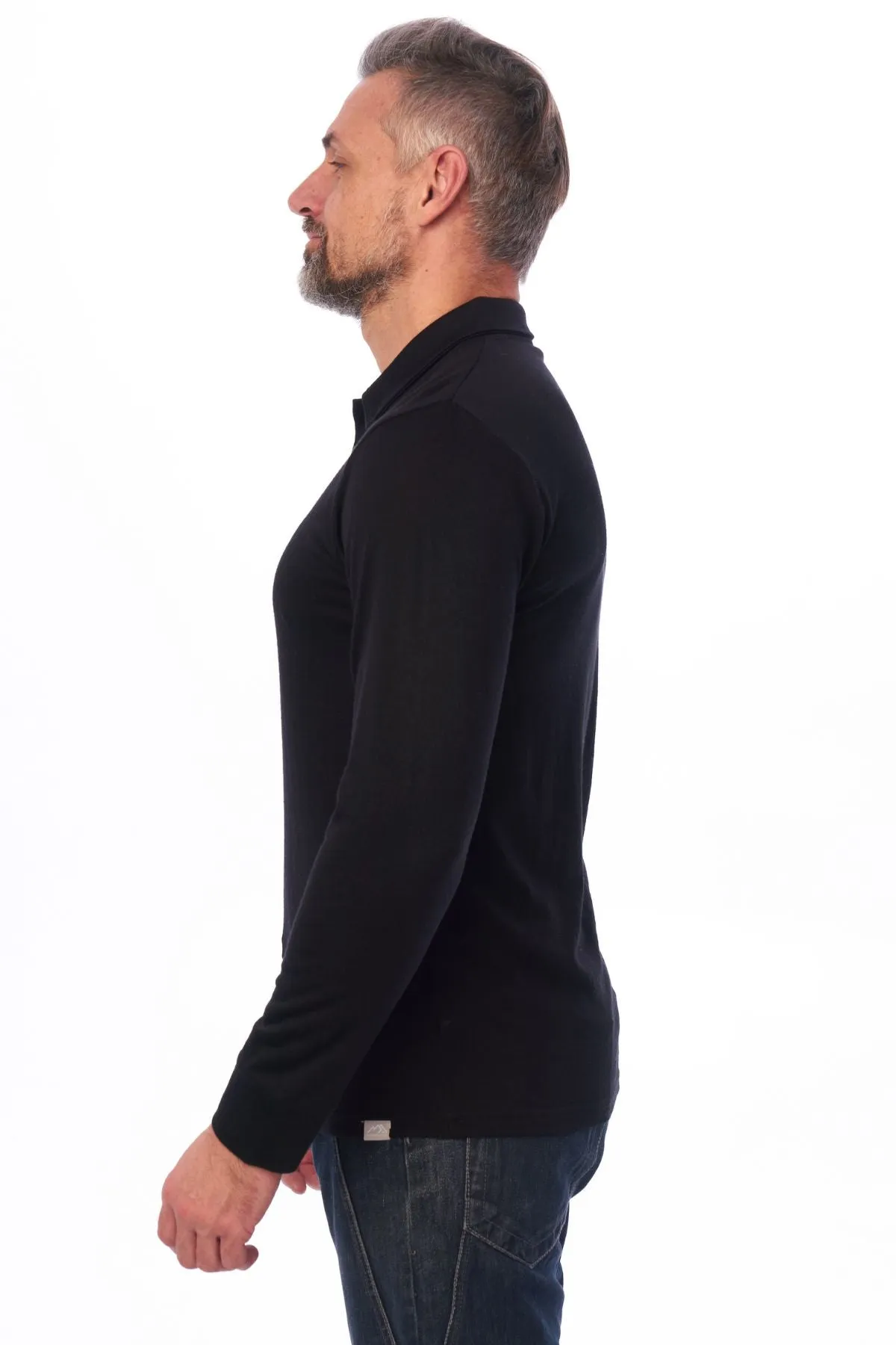 Men's Merino Wool Long Sleeve Polo Black Ink