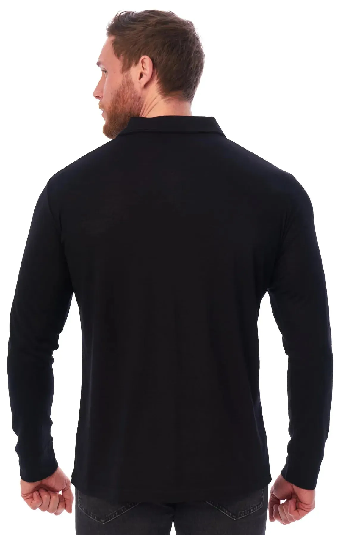 Men's Merino Wool Long Sleeve Polo Black