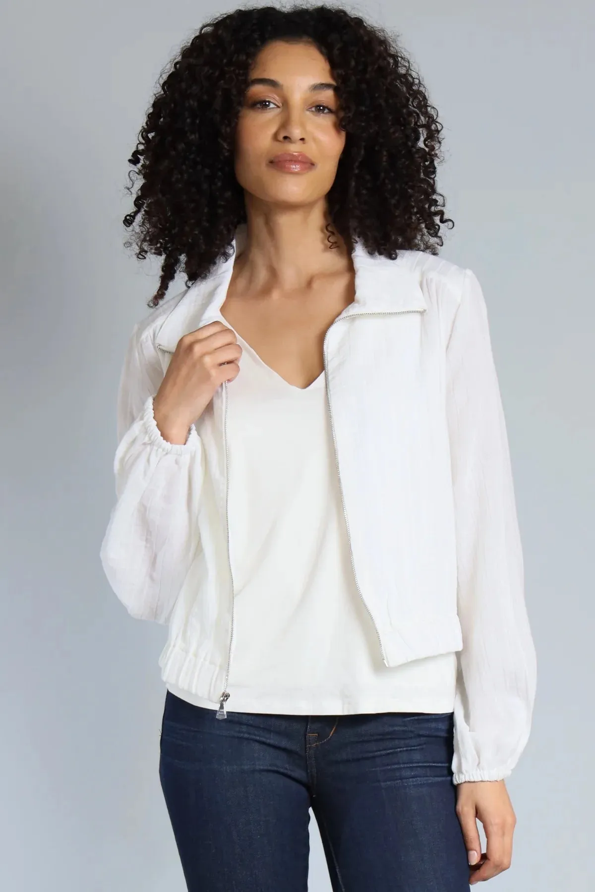 Shadow Stripe Zip Front Bomber