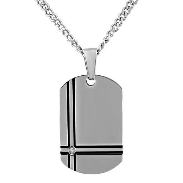 Stainless Steel And CZ Dog Tag Pendant