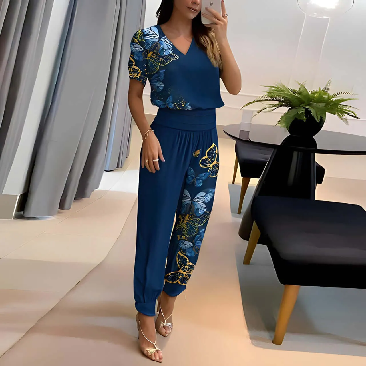 Women's 2-Piece Athletic Wear Set: Short Sleeve Street Style