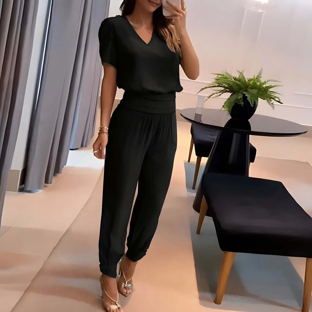 Women's 2-Piece Athletic Wear Set: Short Sleeve Street Style